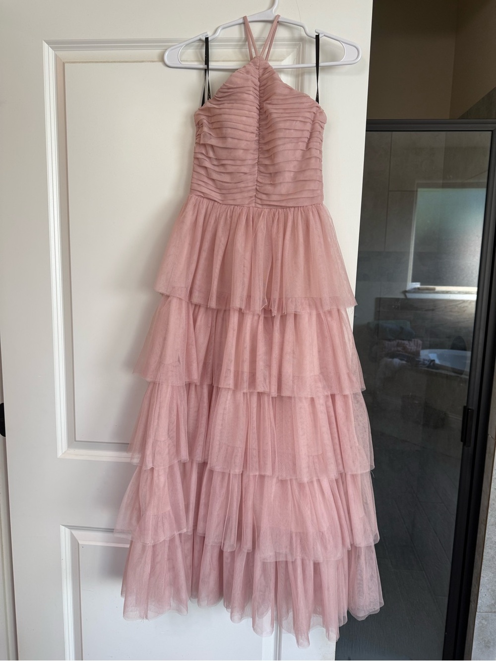 NWOT City Triangles Dusty Rose Tiered Tulle Halter Prom Dress